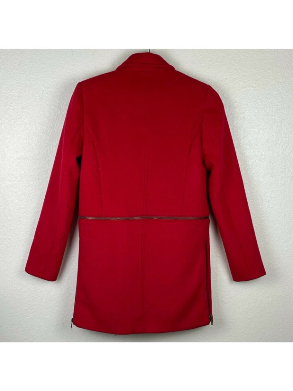 MURAL Jacket Women's Sz XS Wool Convertible Zippered Collared Peacoat Lined Red - Picture 2 of 10